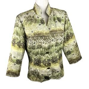 Vintage DJ & Co Green Patterned Jacket Mandarin Collar Two Button Size 10
